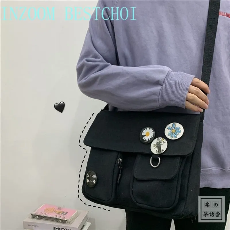 Vvsha Crossbody Tooling Canvas Student Messenger Bag Large Capacity Female Casual Shoulder Multifunctional Outdoor Travel School Bag