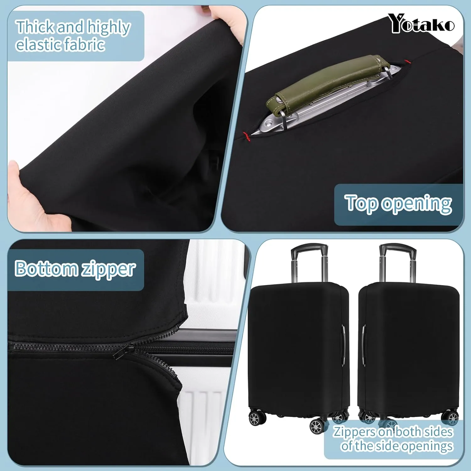 Yotako Luggage Cover,Thicker Luggage Protector Elastic Suitcase Cover Protector, Travel Anti Scratch Fits 18-32 Inch Suitcase Travel Accessories (20, Black)