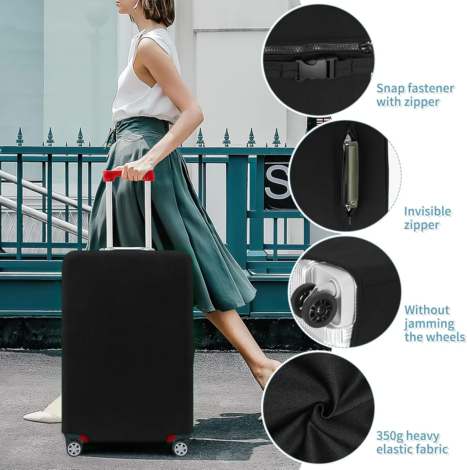 Yotako Luggage Cover,Thicker Luggage Protector Elastic Suitcase Cover Protector, Travel Anti Scratch Fits 18-32 Inch Suitcase Travel Accessories (20, Black)