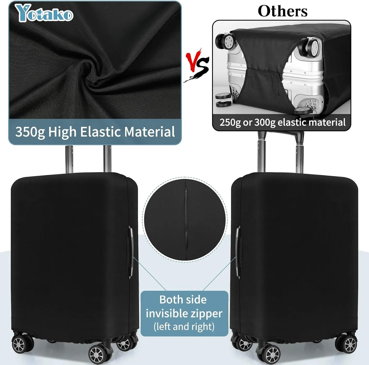 Yotako Luggage Cover,Thicker Luggage Protector Elastic Suitcase Cover Protector, Travel Anti Scratch Fits 18-32 Inch Suitcase Travel Accessories (20, Black)
