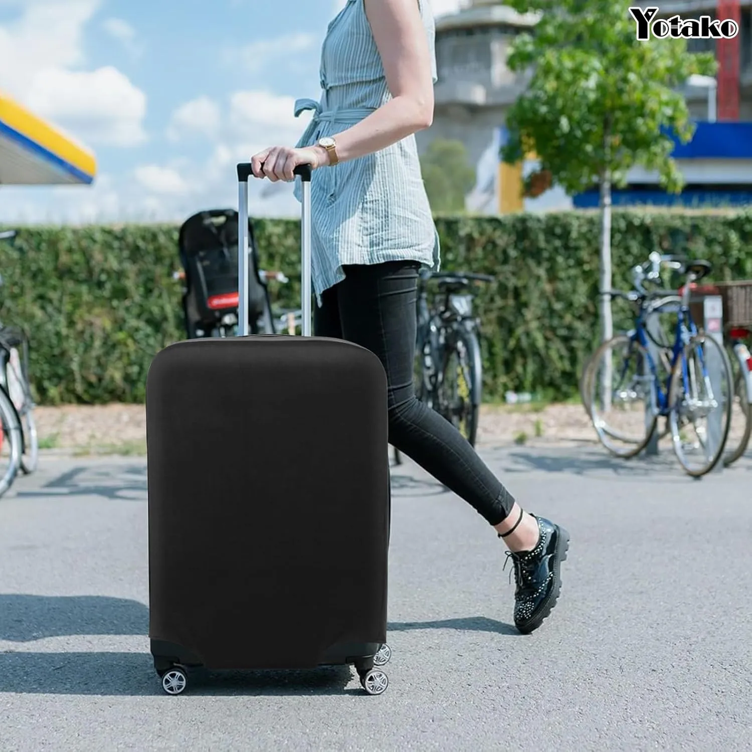 Yotako Luggage Cover,Thicker Luggage Protector Elastic Suitcase Cover Protector, Travel Anti Scratch Fits 18-32 Inch Suitcase Travel Accessories (20, Black)