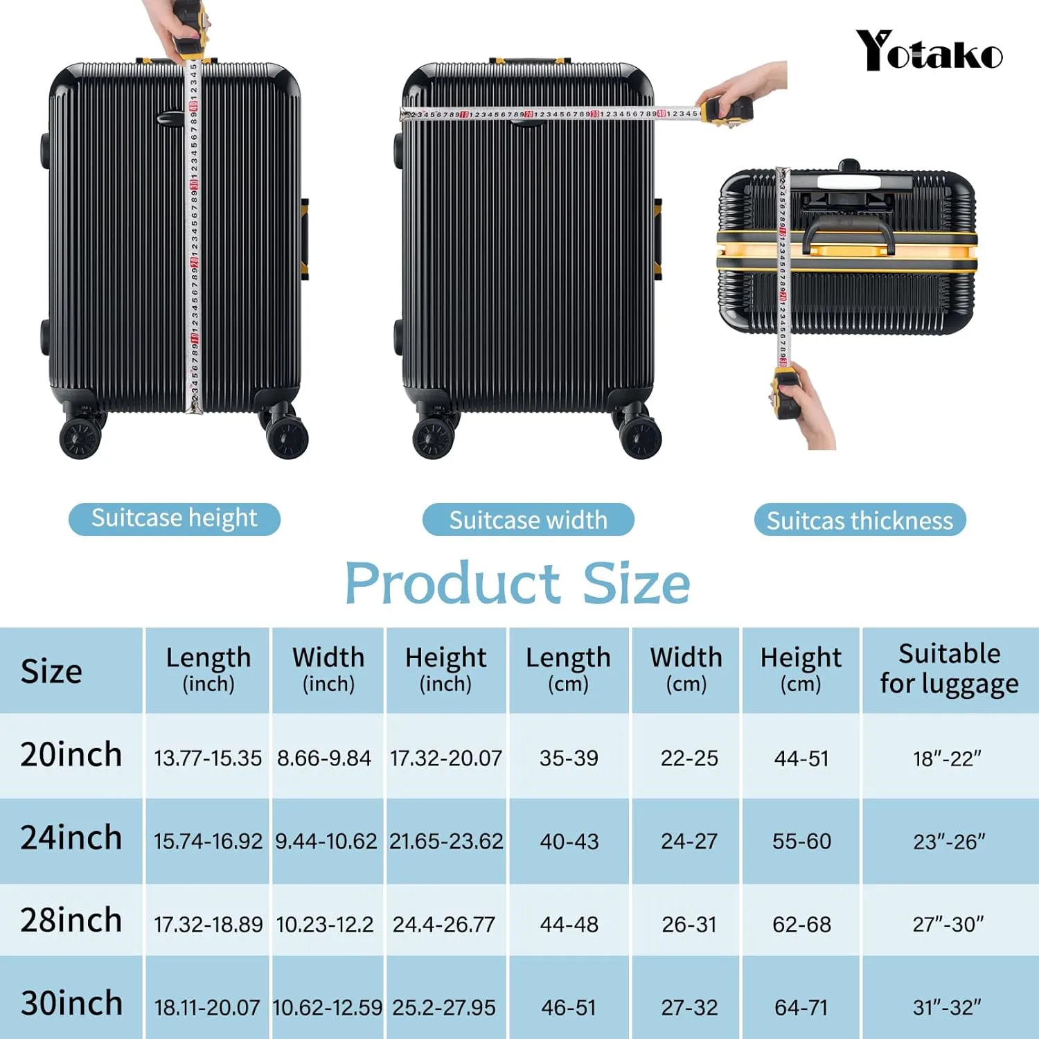 Yotako Luggage Cover,Thicker Luggage Protector Elastic Suitcase Cover Protector, Travel Anti Scratch Fits 18-32 Inch Suitcase Travel Accessories (20, Black)