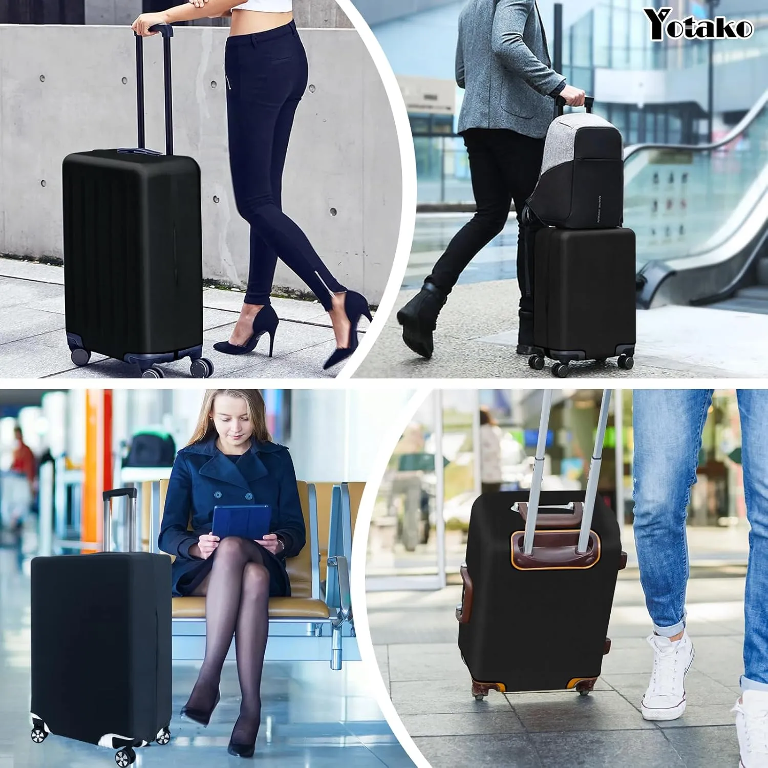 Yotako Luggage Cover,Thicker Luggage Protector Elastic Suitcase Cover Protector, Travel Anti Scratch Fits 18-32 Inch Suitcase Travel Accessories (20, Black)